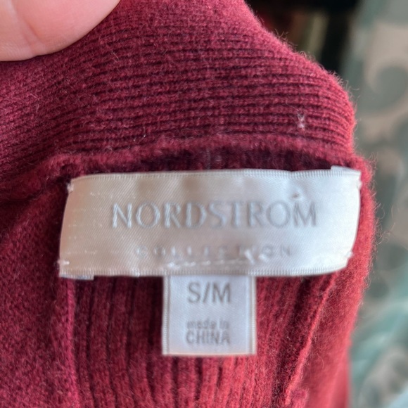 Nordstrom 100% cashmere open short sleeve burgundy red cardigan sz S/M